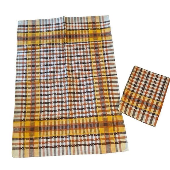 Kitchen Dish Towel Set 2 NOS Textured Woven Cotton Brown Rust Stripe Germany Vtg - Picture 2 of 8